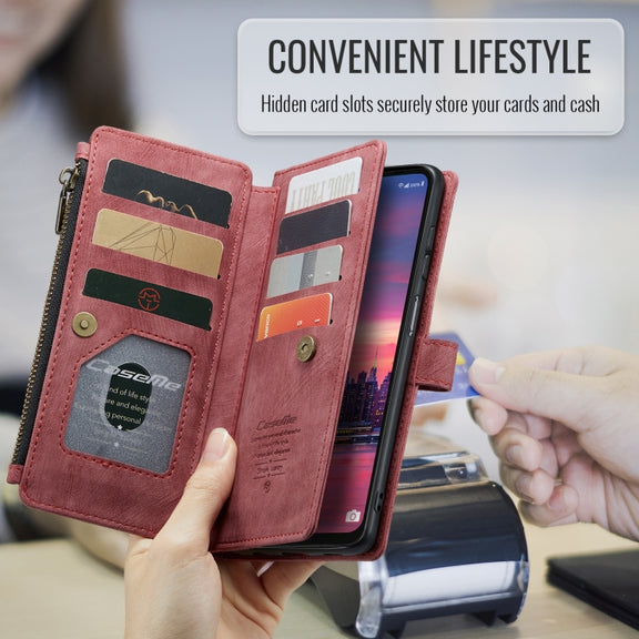 For Samsung Galaxy A16 5G CaseMe C30 Card Slots Zipper Wallet Leather Phone Case(Red)