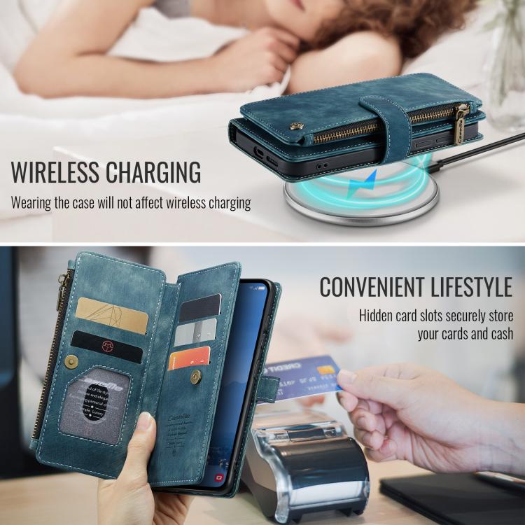 For Samsung Galaxy S25 5G CaseMe C30 Card Slots Zipper Wallet Leather Phone Case(Blue) - free shipping - PMC Jewellery - Order now!