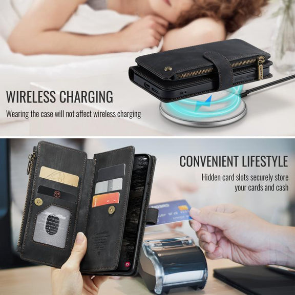 For Samsung Galaxy S25 5G CaseMe C30 Card Slots Zipper Wallet Leather Phone Case(Black)