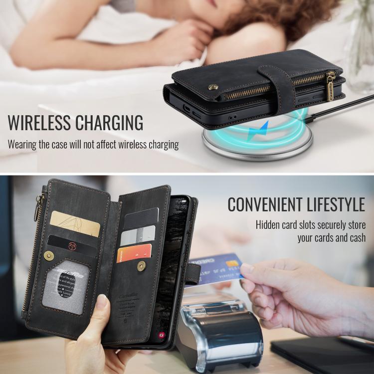 For Samsung Galaxy S25 5G CaseMe C30 Card Slots Zipper Wallet Leather Phone Case(Black)