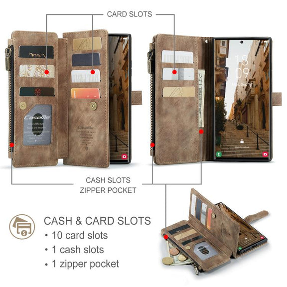 For Samsung Galaxy S25 Ultra 5G CaseMe C30 Card Slots Zipper Wallet Leather Phone Case(Brown)