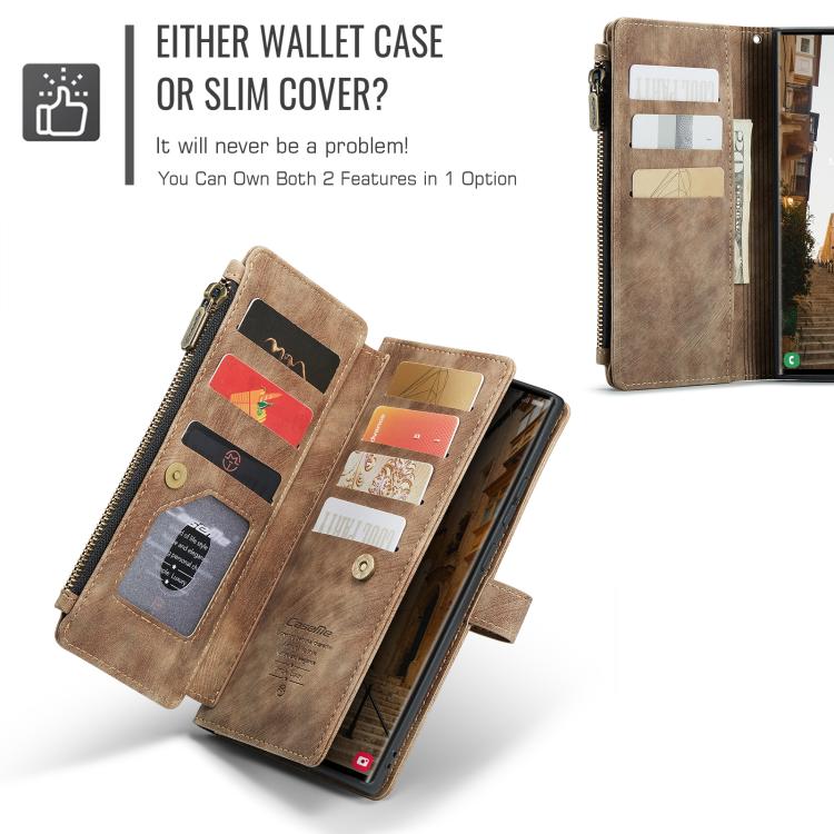 For Samsung Galaxy S25 Ultra 5G CaseMe C30 Card Slots Zipper Wallet Leather Phone Case(Brown) - free shipping - PMC TechLife - Order now!