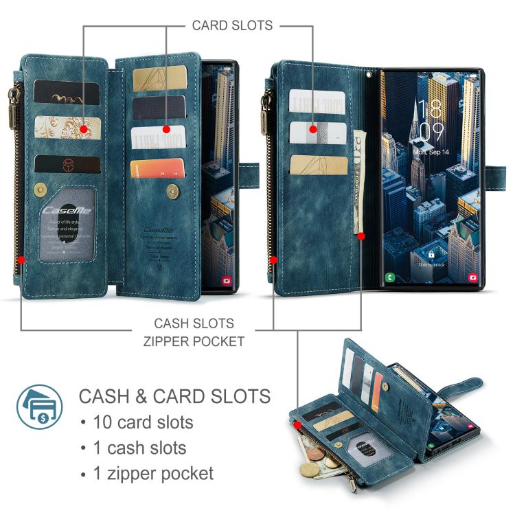For Samsung Galaxy S25 Ultra 5G CaseMe C30 Card Slots Zipper Wallet Leather Phone Case(Blue) - Galaxy S25 Ultra 5G Cases by CaseMe | Online Shopping South Africa | PMC TechLife | Buy Now Pay Later Mobicred