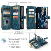 For Samsung Galaxy S25 Ultra 5G CaseMe C30 Card Slots Zipper Wallet Leather Phone Case(Blue)
