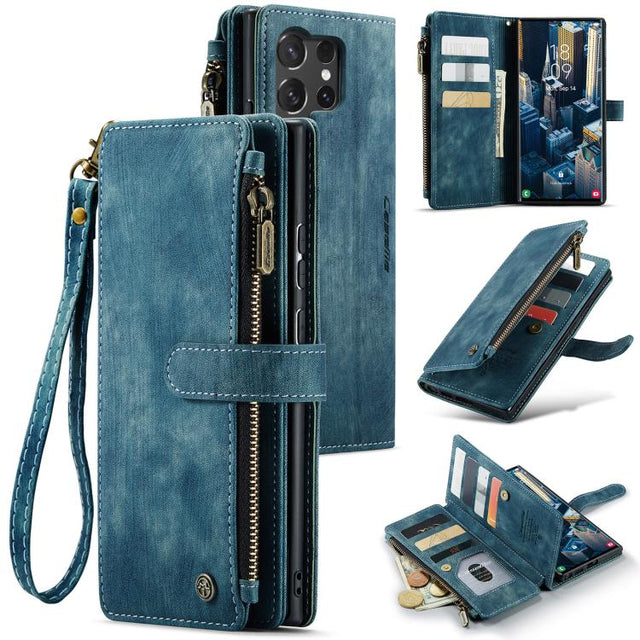 For Samsung Galaxy S25 Ultra 5G CaseMe C30 Card Slots Zipper Wallet Leather Phone Case(Blue)
