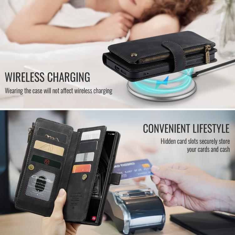 For Samsung Galaxy S25 Ultra 5G CaseMe C30 Card Slots Zipper Wallet Leather Phone Case(Black)