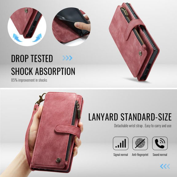 For Samsung Galaxy S25 Ultra 5G CaseMe C30 Card Slots Zipper Wallet Leather Phone Case(Red)