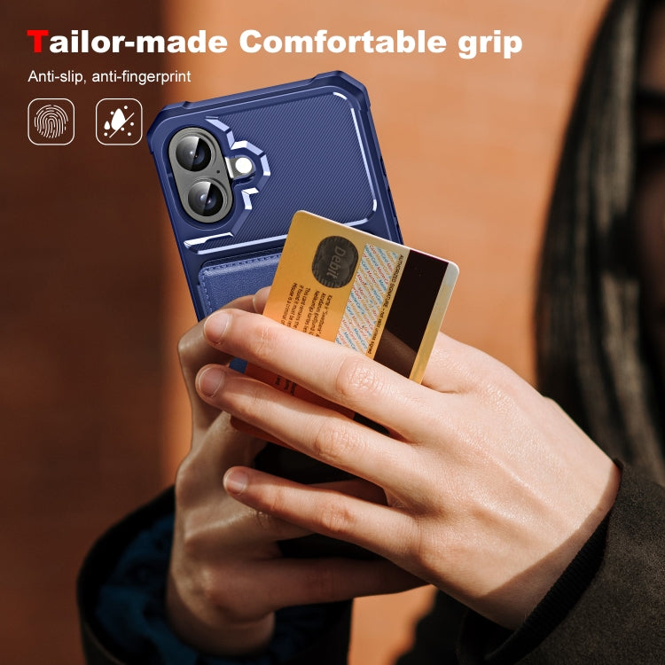 For iPhone 16 Plus ENKAY Hat-Prince Card Slot Wallet TPU Back Leather Phone Case with Lens Film(Dark Blue) - free shipping - PMC Jewellery - Order now!