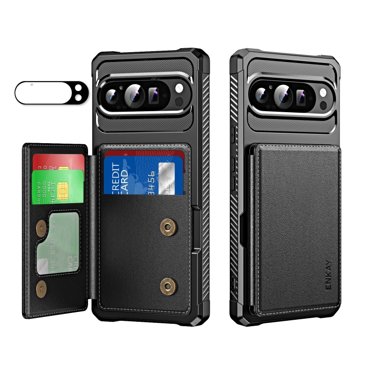 For Google Pixel 9 / 9 Pro ENKAY Hat-Prince Card Slot Wallet TPU Back Leather Phone Case with Lens Film(Black) - free shipping - PMC TechLife - Order now!