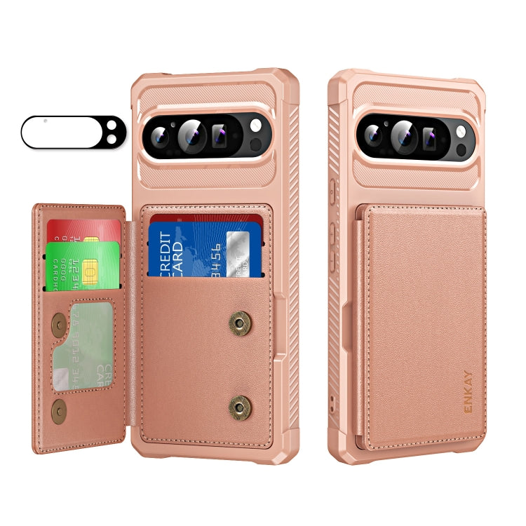 For Google Pixel 9 / 9 Pro ENKAY Hat-Prince Card Slot Wallet TPU Back Leather Phone Case with Lens Film(Rose Gold) - free shipping - PMC TechLife - Order now!