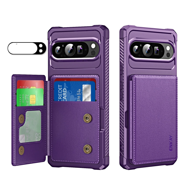 For Google Pixel 9 / 9 Pro ENKAY Hat-Prince Card Slot Wallet TPU Back Leather Phone Case with Lens Film(Purple) - free shipping - PMC TechLife - Order now!