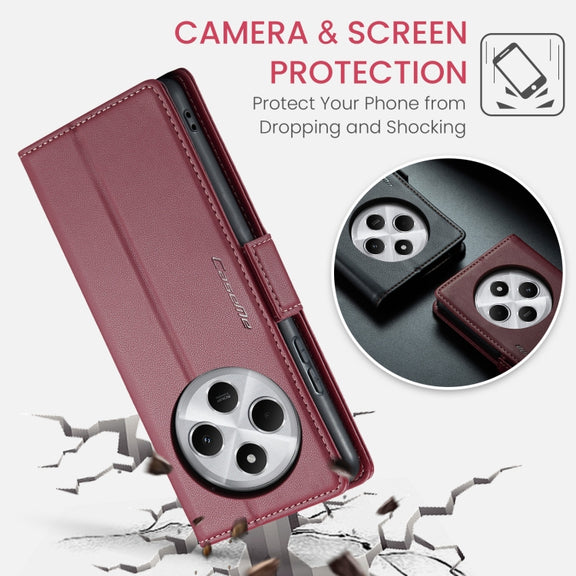 For Redmi 14C CaseMe 023 Butterfly Buckle Litchi Texture RFID Anti-theft Leather Phone Case(Red)