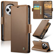 For Redmi 14C CaseMe 023 Butterfly Buckle Litchi Texture RFID Anti-theft Leather Phone Case(Brown)