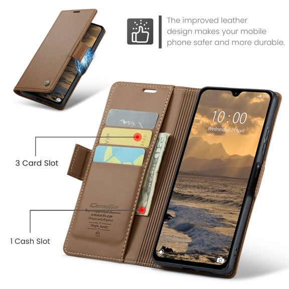For Redmi 14C CaseMe 023 Butterfly Buckle Litchi Texture RFID Anti-theft Leather Phone Case(Brown)