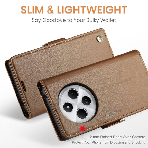For Redmi 14C CaseMe 023 Butterfly Buckle Litchi Texture RFID Anti-theft Leather Phone Case(Brown)