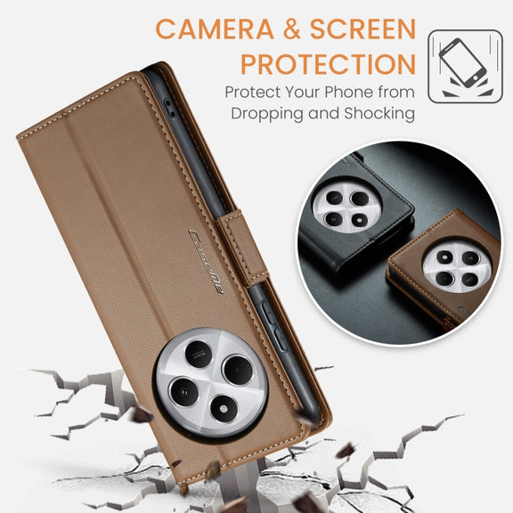 For Redmi 14C CaseMe 023 Butterfly Buckle Litchi Texture RFID Anti-theft Leather Phone Case(Brown)