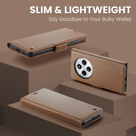 For Redmi 14C CaseMe 023 Butterfly Buckle Litchi Texture RFID Anti-theft Leather Phone Case(Brown)