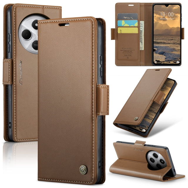 For Redmi 14C CaseMe 023 Butterfly Buckle Litchi Texture RFID Anti-theft Leather Phone Case(Brown)