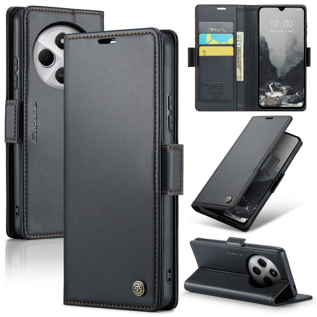 For Redmi 14C CaseMe 023 Butterfly Buckle Litchi Texture RFID Anti-theft Leather Phone Case(Black)