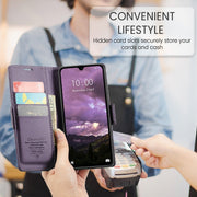 For Redmi 14C CaseMe 023 Butterfly Buckle Litchi Texture RFID Anti-theft Leather Phone Case(Purple)