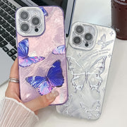 For iPhone 16e Plating Texture Butterfly TPU Phone Case with Glitter Lens Film(Flowers Butterflies HU1)