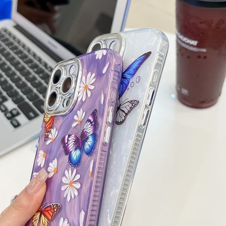 For iPhone 16e Plating Texture Butterfly TPU Phone Case with Glitter Lens Film(Flowers Butterflies HU1)