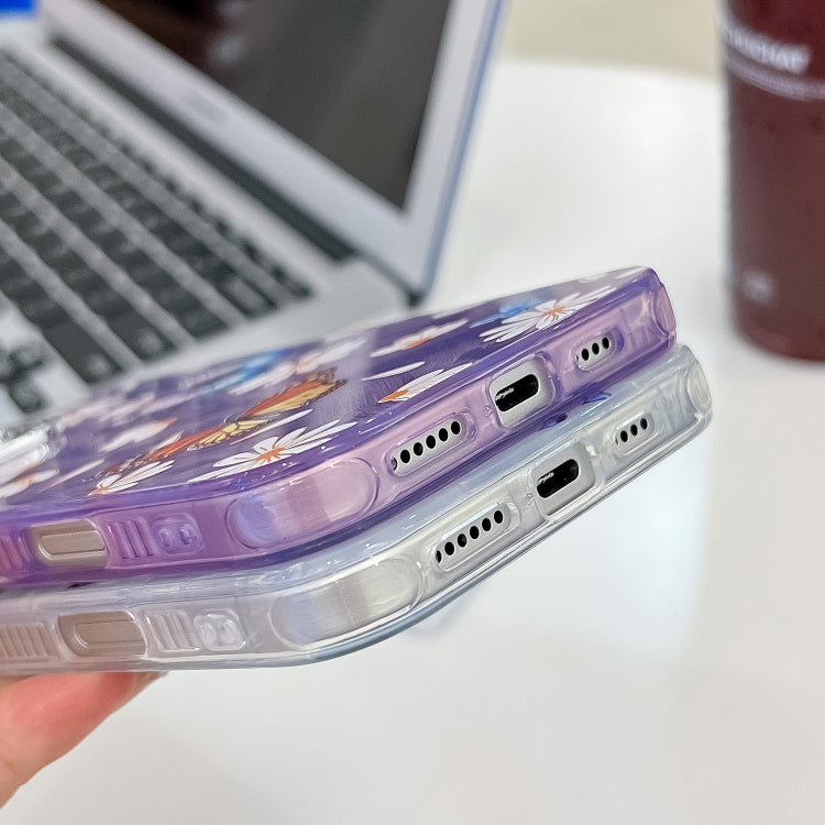 For iPhone 16e Plating Texture Butterfly TPU Phone Case with Glitter Lens Film(Daisy Butterflies HU2) - iPhone 16e Cases by PMC TechLife | Online Shopping South Africa | PMC TechLife | Buy Now Pay Later Mobicred