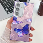 For Samsung Galaxy S25 5G Plating Texture Butterfly TPU Phone Case with Glitter Lens Film(Purple Butterflies HU4)