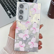 For Samsung Galaxy S25+ 5G Plating Texture Butterfly TPU Phone Case with Glitter Lens Film(Pink Butterflies HU5)