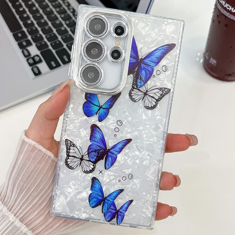 For Samsung Galaxy S25 Ultra 5G Plating Texture Butterfly TPU Phone Case with Glitter Lens Film(Blue Butterflies HU3) - Galaxy S25 Ultra 5G Cases by PMC Jewellery | Online Shopping South Africa | PMC Jewellery | Buy Now Pay Later Mobicred