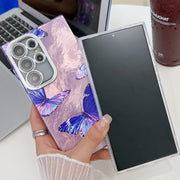 For Samsung Galaxy S25 Ultra 5G Plating Texture Butterfly TPU Phone Case with Glitter Lens Film(Flowers Butterflies HU1)