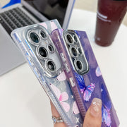 For Samsung Galaxy S25 Ultra 5G Plating Texture Butterfly TPU Phone Case with Glitter Lens Film(Flowers Butterflies HU1)