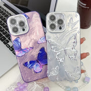 For iPhone 16e Plating Texture Butterfly Wristband TPU Phone Case with Glitter Lens Film(Flowers Butterflies HU1)