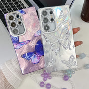 For Samsung Galaxy S25 Ultra 5G Plating Texture Butterfly Wristband TPU Phone Case with Glitter Lens Film(Daisy Butterflies HU2)