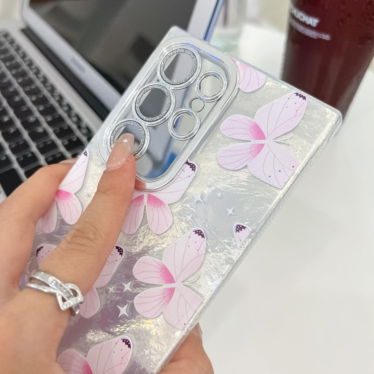 For Samsung Galaxy S25 5G Plating Texture Butterfly Wristband TPU Phone Case with Glitter Lens Film(Purple Butterflies HU4) - Galaxy S25 5G Cases by PMC Jewellery | Online Shopping South Africa | PMC Jewellery | Buy Now Pay Later Mobicred