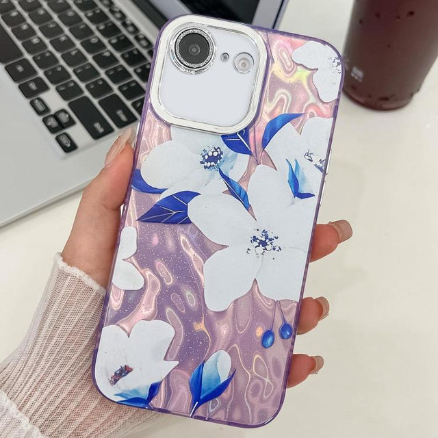For iPhone 16e Electroplating Flowers Plants Texture TPU Phone Case(Bougainvillea FL8)