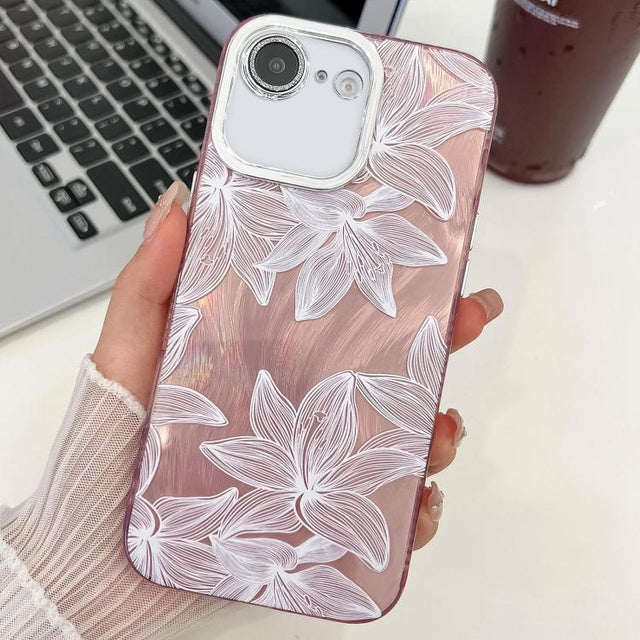 For iPhone 16e Electroplating Flowers Plants Texture TPU Phone Case(Sketch Lily FL9)