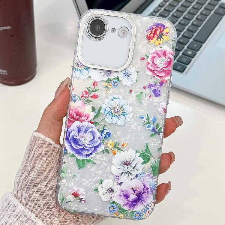 For iPhone 16e Electroplating Flowers Plants Texture TPU Phone Case(Peony FL14) - iPhone 16e Cases by PMC TechLife | Online Shopping South Africa | PMC TechLife | Buy Now Pay Later Mobicred