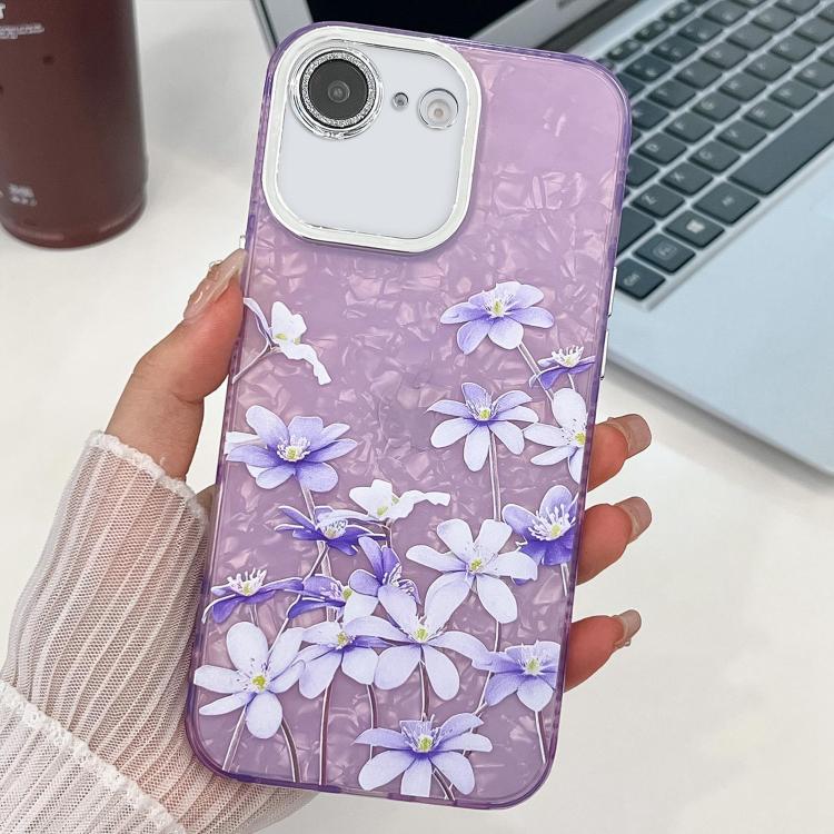 For iPhone 16e Electroplating Flowers Plants Texture TPU Phone Case(Lilac Flowers FL16) - iPhone 16e Cases by PMC TechLife | Online Shopping South Africa | PMC TechLife | Buy Now Pay Later Mobicred