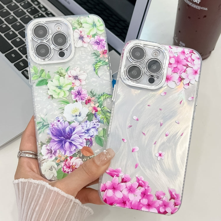 For iPhone 16e Electroplating Flowers Plants Texture TPU Phone Case(Peach Blossom FL18) - iPhone 16e Cases by PMC TechLife | Online Shopping South Africa | PMC TechLife | Buy Now Pay Later Mobicred
