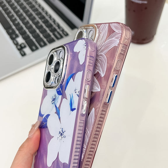 For iPhone 16e Electroplating Flowers Plants Texture TPU Phone Case(Carnation FL7)