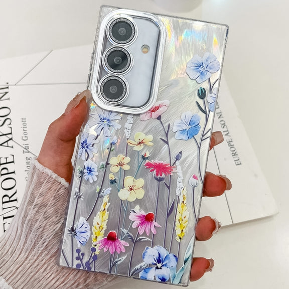 For Samsung Galaxy S25 5G Electroplating Flowers Plants Texture TPU Phone Case(Wildflower FL2)
