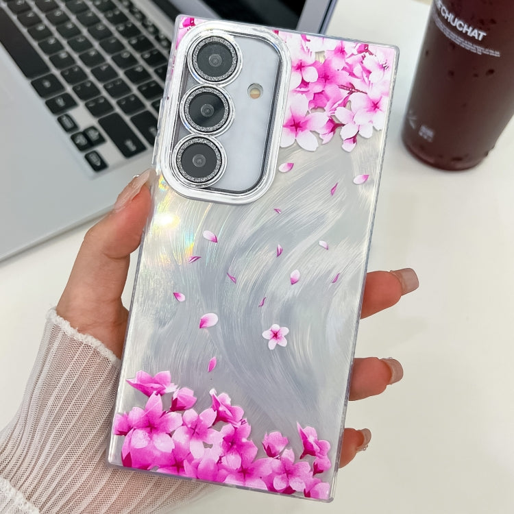 For Samsung Galaxy S25 5G Electroplating Flowers Plants Texture TPU Phone Case(Sakura FL12) - free shipping - PMC Jewellery - Order now!