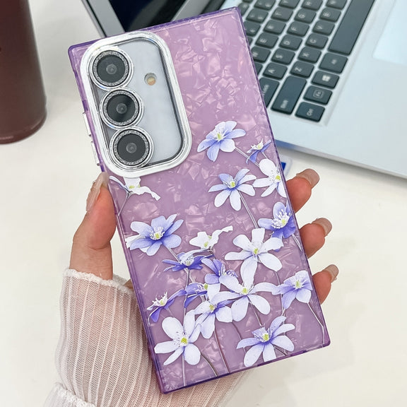 For Samsung Galaxy S25 5G Electroplating Flowers Plants Texture TPU Phone Case(Lilac Flowers FL16)