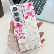 For Samsung Galaxy S25 5G Electroplating Flowers Plants Texture TPU Phone Case(Peach Blossom FL18)
