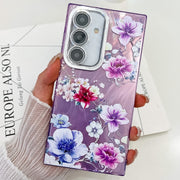 For Samsung Galaxy S25+ 5G Electroplating Flowers Plants Texture TPU Phone Case(Purple Flowers FL1)