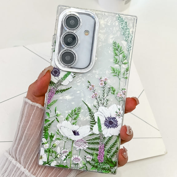 For Samsung Galaxy S25+ 5G Electroplating Flowers Plants Texture TPU Phone Case(Green Plants FL5)