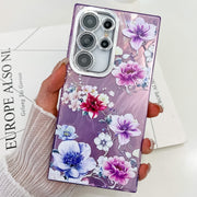 For Samsung Galaxy S25 Ultra 5G Electroplating Flowers Plants Texture TPU Phone Case(Purple Flowers FL1)