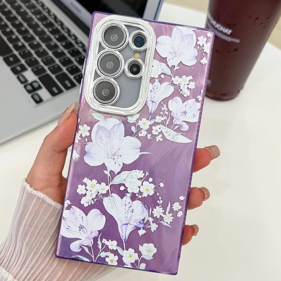 For Samsung Galaxy S25 Ultra 5G Electroplating Flowers Plants Texture TPU Phone Case(Pale Purple Flower FL11)
