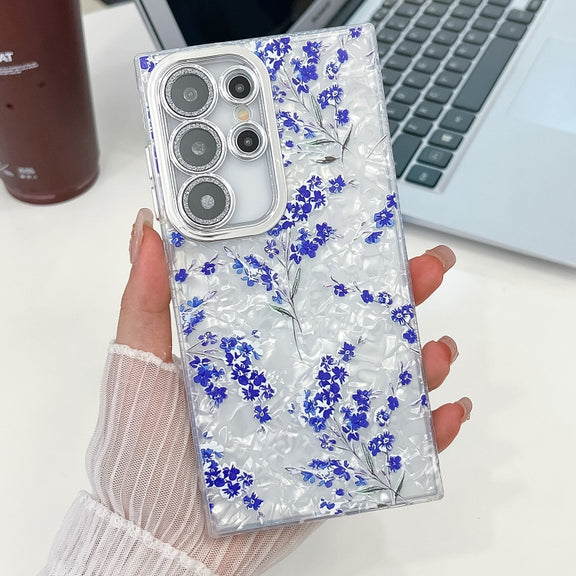 For Samsung Galaxy S25 Ultra 5G Electroplating Flowers Plants Texture TPU Phone Case(Blue Flower FL13)